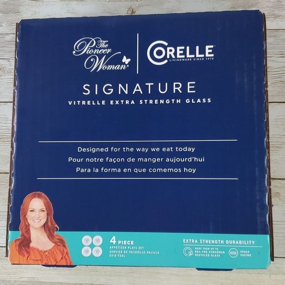 NEW The Pioneer Woman Corelle Signature Evie Teal Appetizer Plate Set - Picture 8 of 10